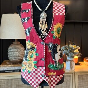 Vintage country cow farm sunflower vest